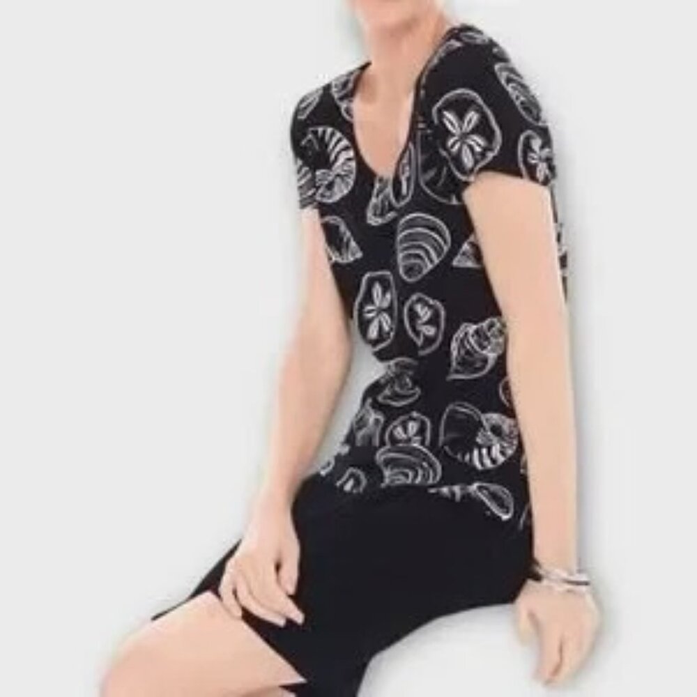 Chico's Black and White Floral Blouse, Size XXL